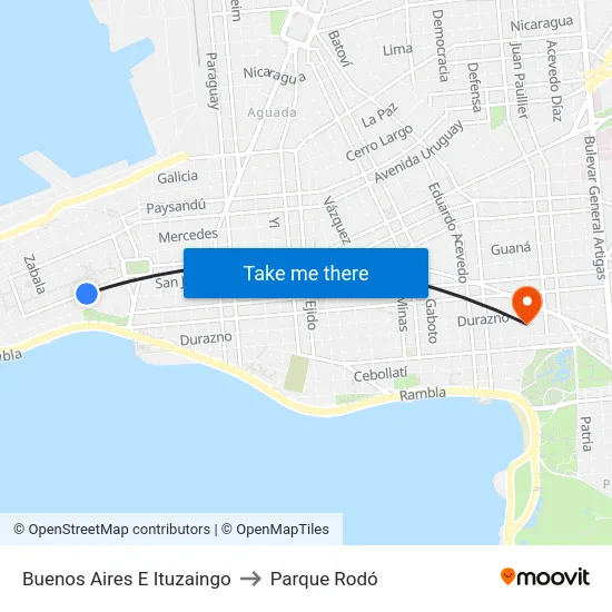 Buenos Aires E Ituzaingo to Parque Rodó map