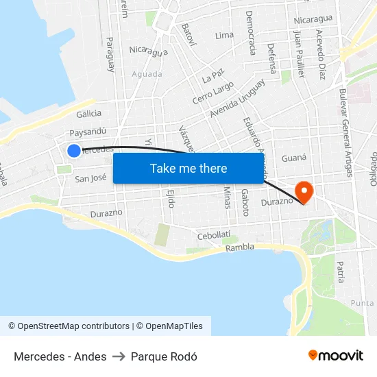 Mercedes - Andes to Parque Rodó map