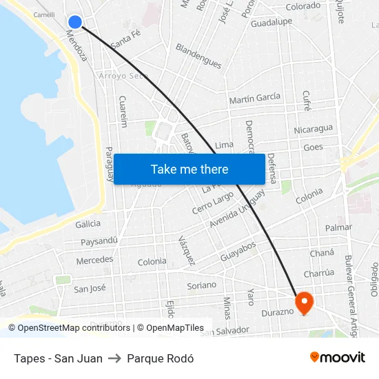 Tapes - San Juan to Parque Rodó map