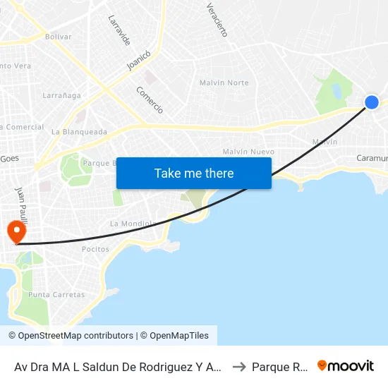 Av Dra MA L Saldun De Rodriguez Y Av Bolivia to Parque Rodó map