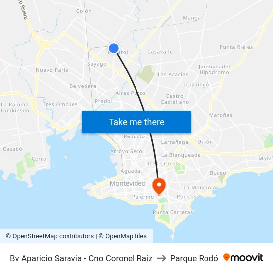 Bv Aparicio Saravia - Cno Coronel Raiz to Parque Rodó map