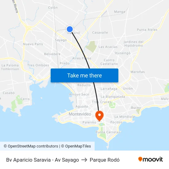 Bv Aparicio Saravia - Av Sayago to Parque Rodó map