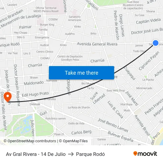 Av Gral Rivera - 14 De Julio to Parque Rodó map