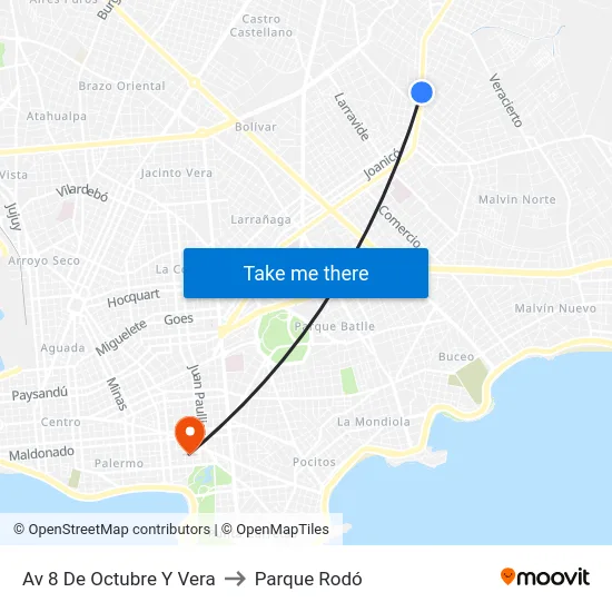 Av 8 De Octubre Y Vera to Parque Rodó map
