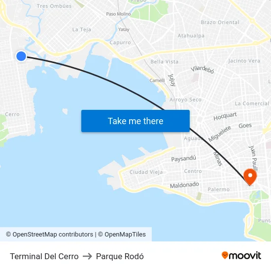 Terminal Del Cerro to Parque Rodó map