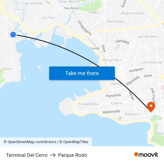 Terminal Del Cerro to Parque Rodó map