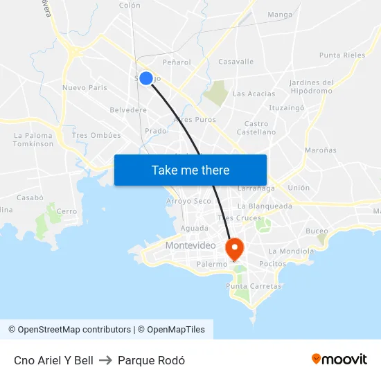 Cno Ariel Y Bell to Parque Rodó map