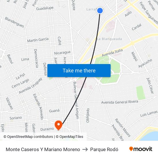 Monte Caseros Y Mariano Moreno to Parque Rodó map