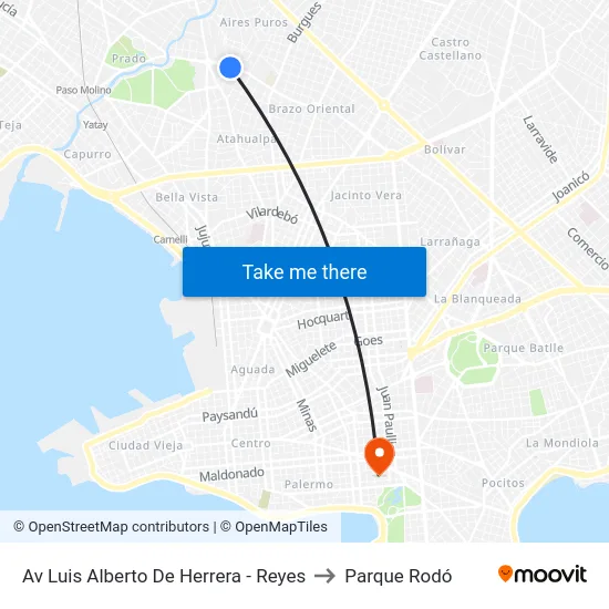Av Luis Alberto De Herrera - Reyes to Parque Rodó map