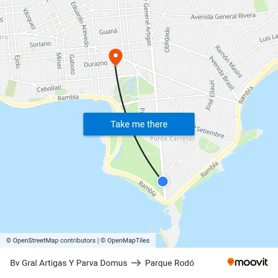 Bv Gral Artigas Y Parva Domus to Parque Rodó map