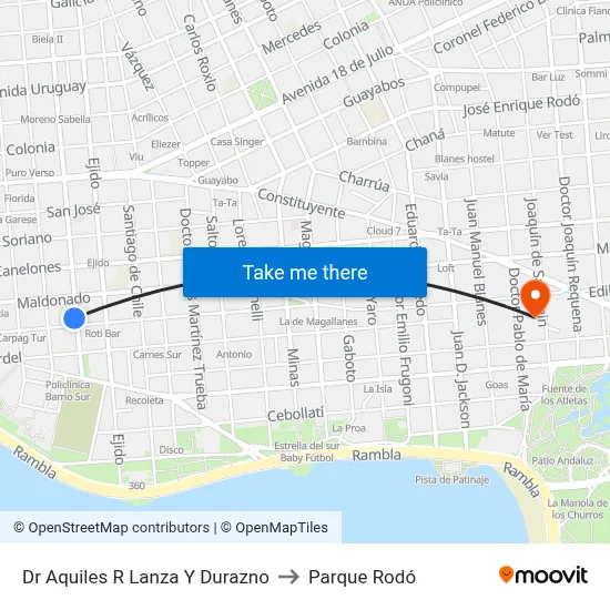 Dr Aquiles R Lanza Y Durazno to Parque Rodó map