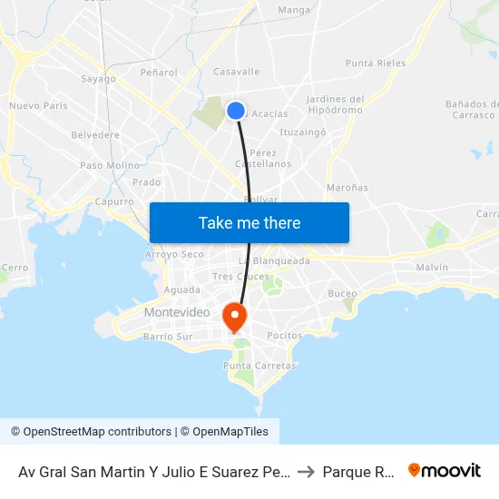 Av Gral San Martin Y Julio E Suarez Peloduro to Parque Rodó map