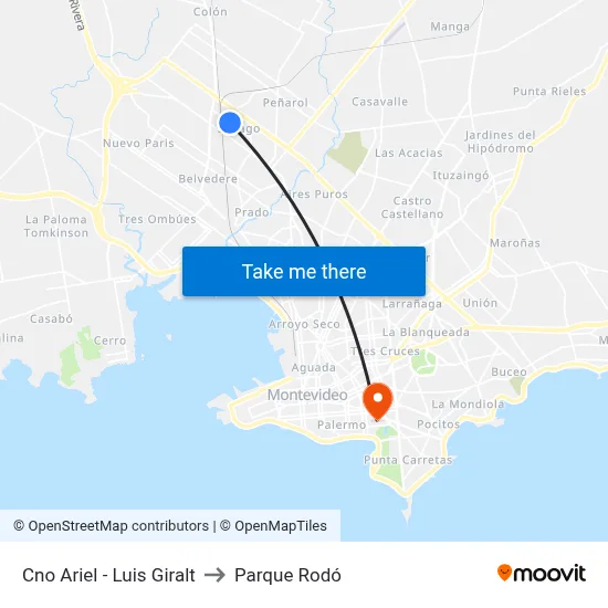 Cno Ariel - Luis Giralt to Parque Rodó map