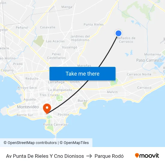 Av Punta De Rieles Y Cno Dionisos to Parque Rodó map