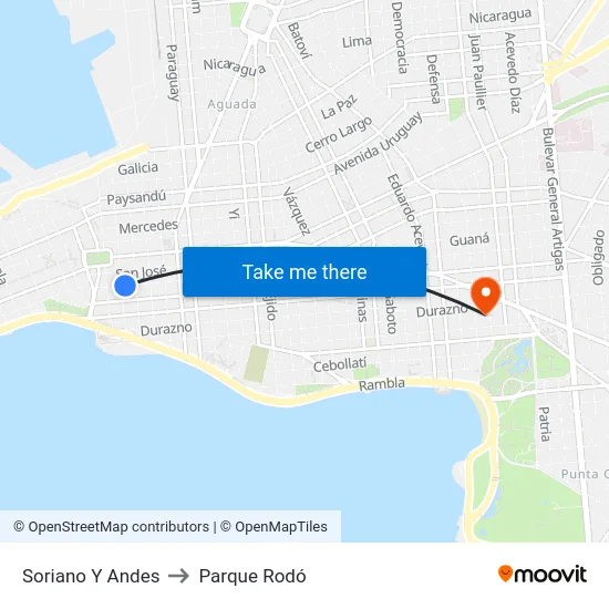 Soriano Y Andes to Parque Rodó map