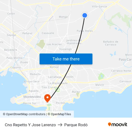 Cno Repetto Y Jose Lerenzo to Parque Rodó map