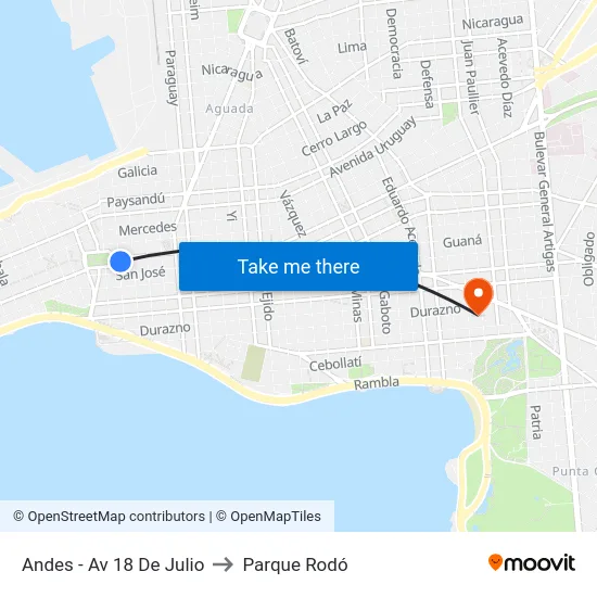 Andes - Av 18 De Julio to Parque Rodó map
