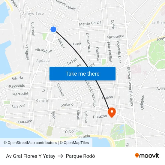 Av Gral Flores Y Yatay to Parque Rodó map