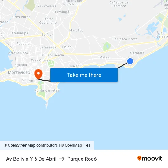 Av Bolivia Y 6 De Abril to Parque Rodó map