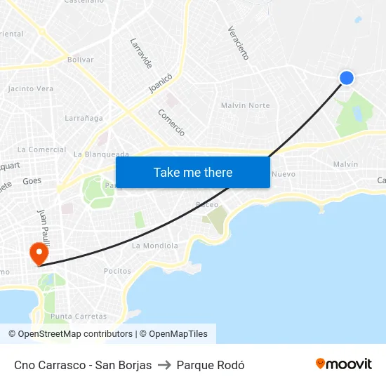 Cno Carrasco - San Borjas to Parque Rodó map
