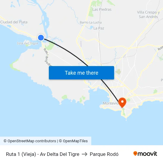 Ruta 1 (Vieja) - Av Delta Del Tigre to Parque Rodó map