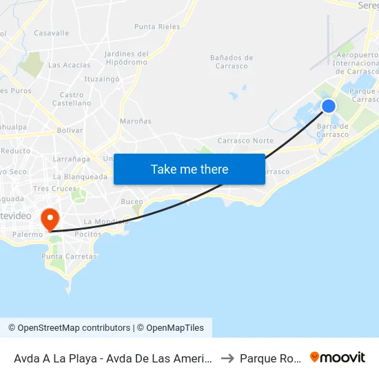 Avda A La Playa - Avda De Las Americas to Parque Rodó map