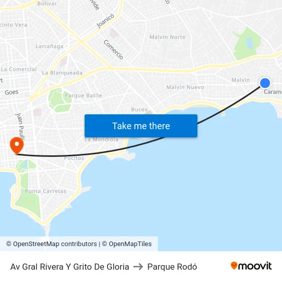 Av Gral Rivera Y Grito De Gloria to Parque Rodó map