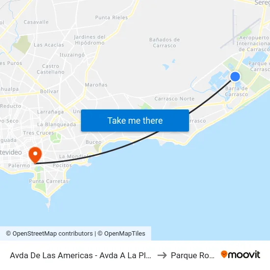 Avda De Las Americas - Avda A La Playa to Parque Rodó map