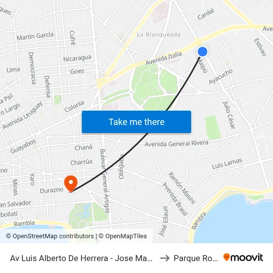 Av Luis Alberto De Herrera - Jose Mazzini to Parque Rodó map