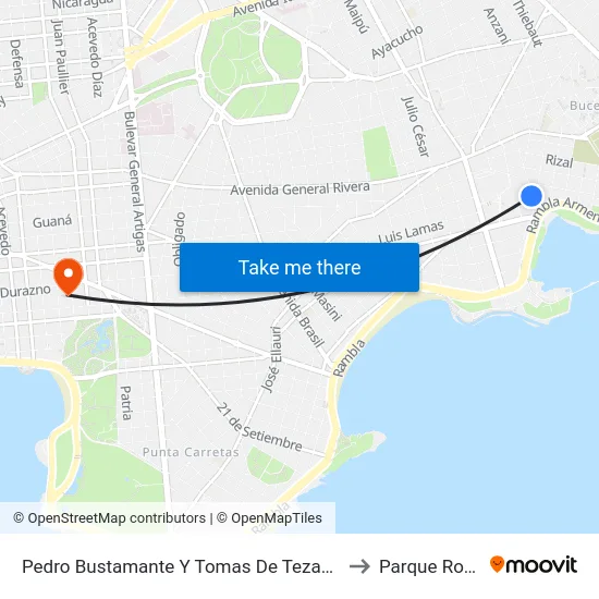 Pedro Bustamante Y Tomas De Tezanos to Parque Rodó map