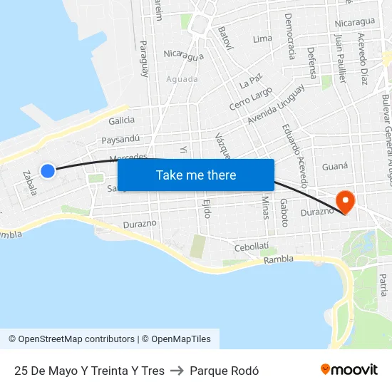 25 De Mayo Y Treinta Y Tres to Parque Rodó map