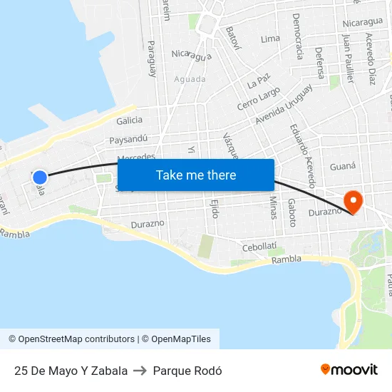 25 De Mayo Y Zabala to Parque Rodó map
