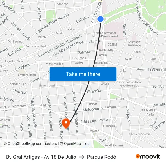 Bv Gral Artigas - Av 18 De Julio to Parque Rodó map