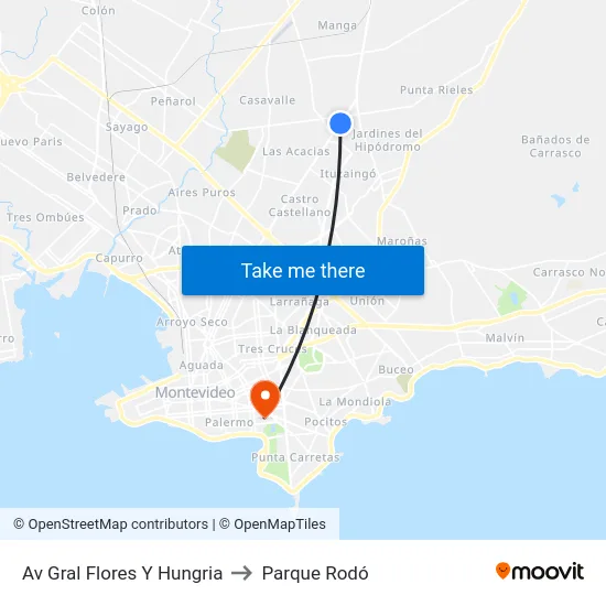 Av Gral Flores Y Hungria to Parque Rodó map