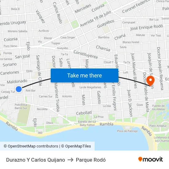 Durazno Y Carlos Quijano to Parque Rodó map
