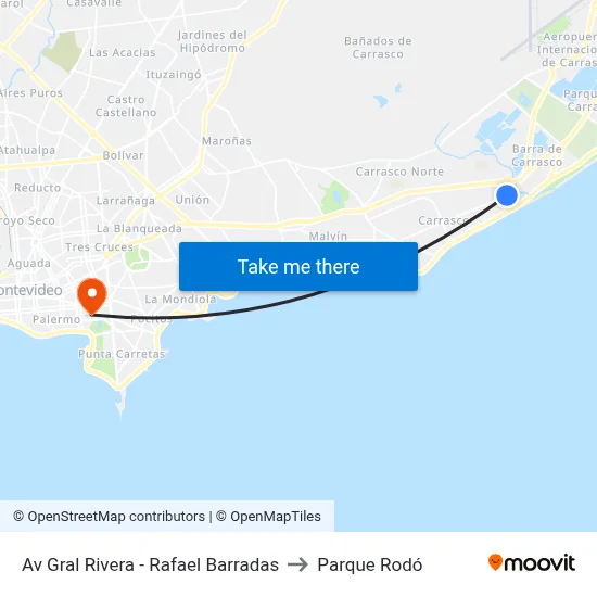 Av Gral Rivera - Rafael Barradas to Parque Rodó map