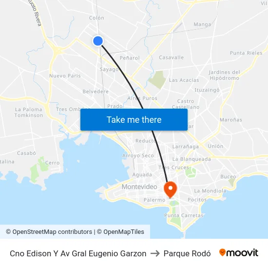 Cno Edison Y Av Gral Eugenio Garzon to Parque Rodó map