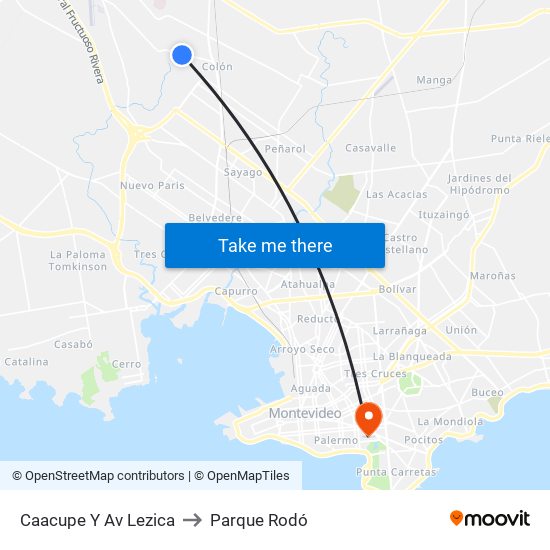 Caacupe Y Av Lezica to Parque Rodó map