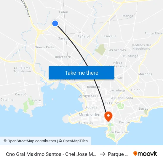 Cno Gral Maximo Santos - Cnel Jose Maria Navajas to Parque Rodó map