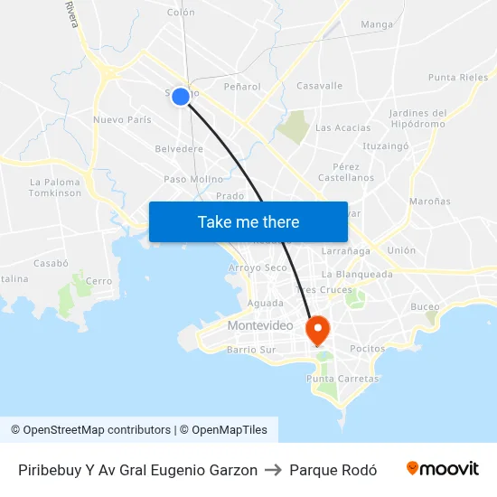 Piribebuy Y Av Gral Eugenio Garzon to Parque Rodó map