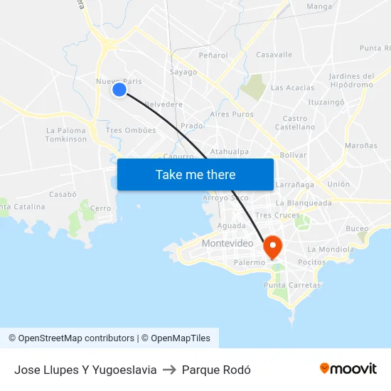 Jose Llupes Y Yugoeslavia to Parque Rodó map