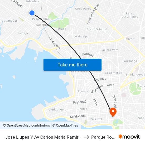 Jose Llupes Y Av Carlos Maria Ramirez to Parque Rodó map