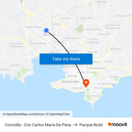 Coronilla - Cno Carlos Maria De Pena to Parque Rodó map