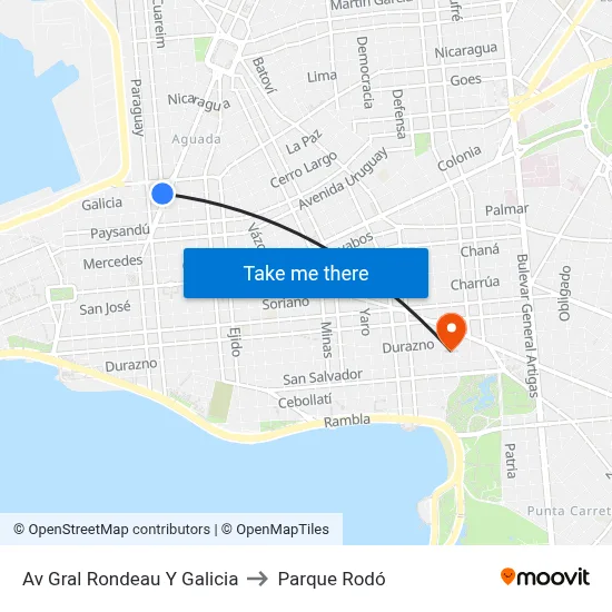 Av Gral Rondeau Y Galicia to Parque Rodó map