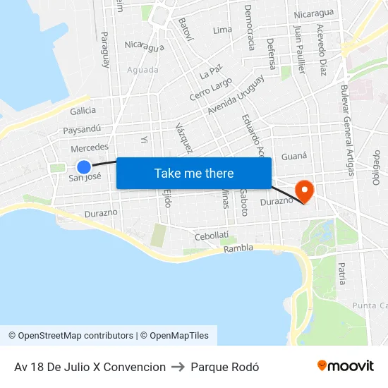 Av 18 De Julio X Convencion to Parque Rodó map