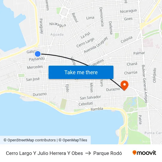 Cerro Largo Y Julio Herrera Y Obes to Parque Rodó map