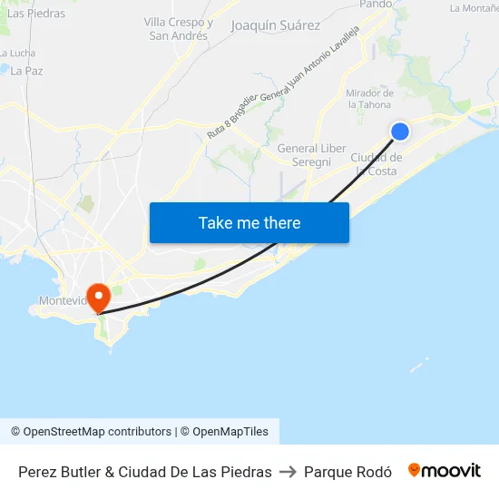 Perez Butler & Ciudad De Las Piedras to Parque Rodó map
