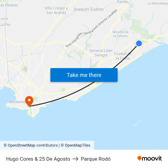 Hugo Cores & 25 De Agosto to Parque Rodó map