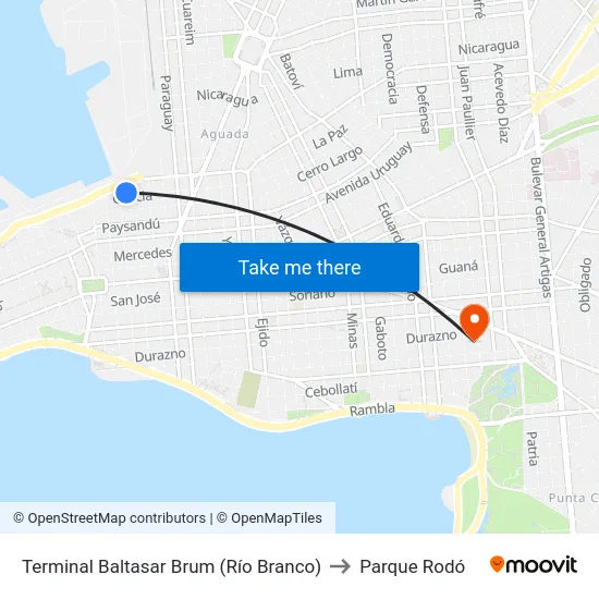Terminal Baltasar Brum (Río Branco) to Parque Rodó map
