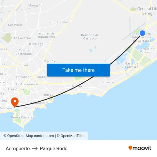 Aeropuerto to Parque Rodó map